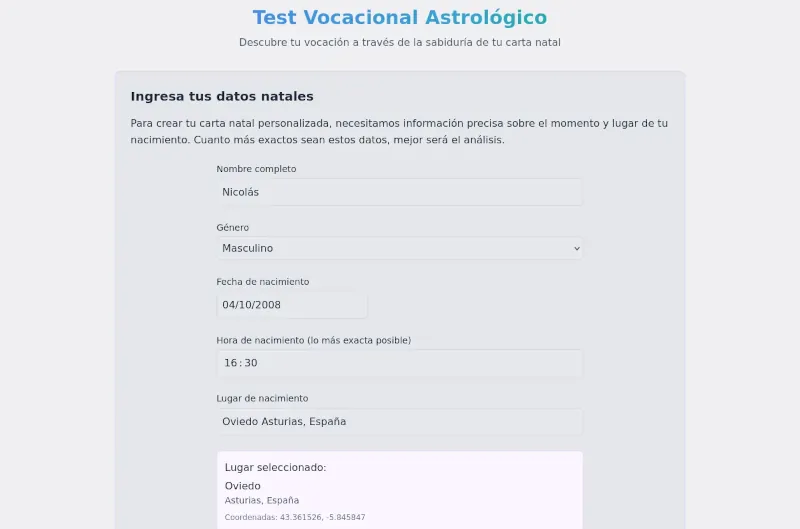 Formulario de datos de nacimiento